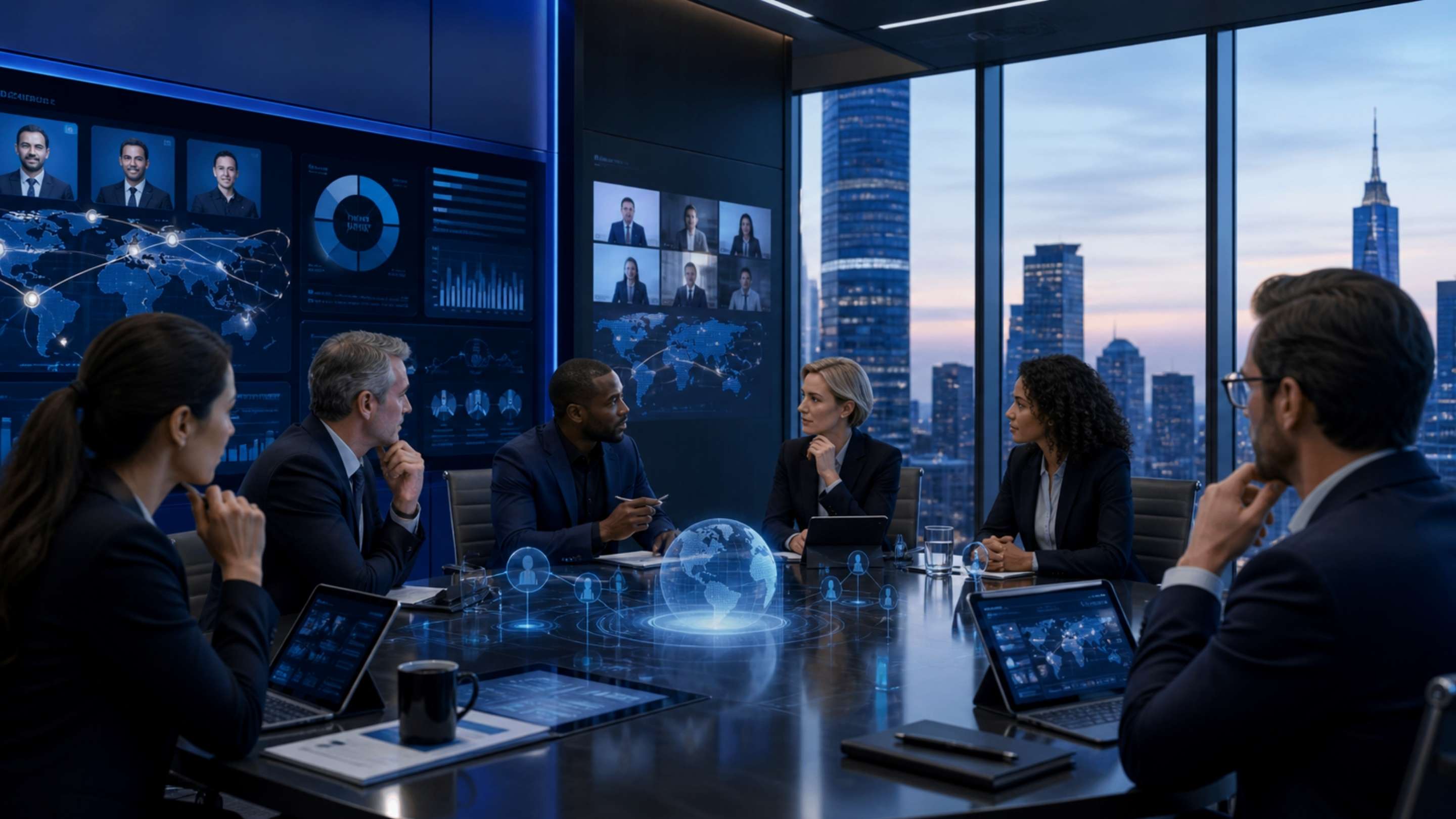 Executive hiring strategy meeting using data analytics and global insights to decide the right time to hire an executive leader